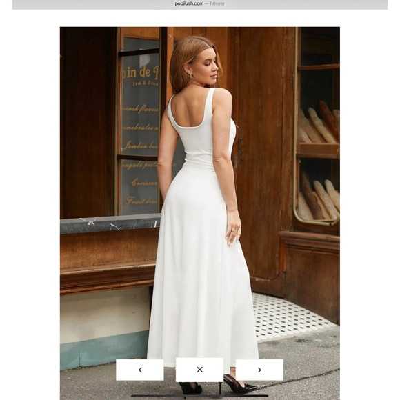 Popilush White Slip Dress Built In Shapewear Removable Bra Pads Square Neck Maxi - Picture 6 of 8